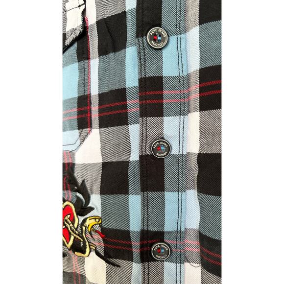 Pepe Jeans Vintage Commander LXXIII Men’s Plaid Checks Shirt Blue Embroidered XL - Picture 4 of 8